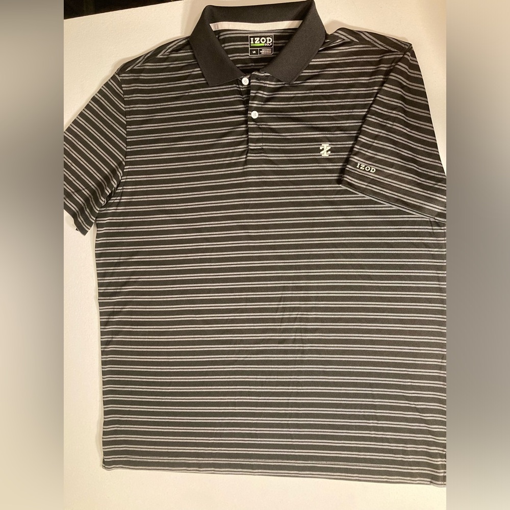 IZOD Men's Polo Golf Shirt in Black and Gray Stripes